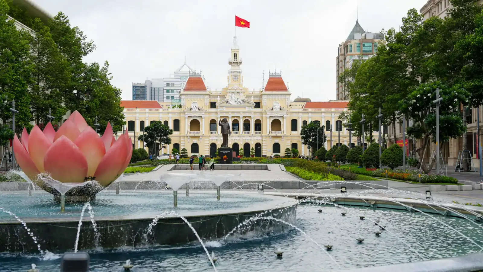 Ho Chi Minh City Hall facade viewed from the central park in Saigon.